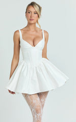 Charlee Mini Dress Plunge Fit And Flare Dress in Ivory