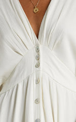 Sitting Pretty Maxi Dress Short Sleeve Button Down Dress in Natural