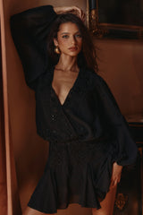 black hand beaded georgette mini dress limited edition