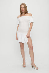 Aura Off The Shoulder Mini Dress Coconut Cream