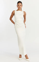 Liora Midi Dress Boat Neck Side Twist Strap Midi Dress in Ivory