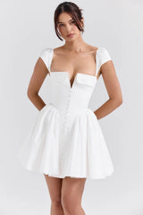 white cotton corset mini dress