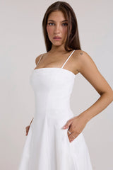 white stretch cotton a line midi sundress