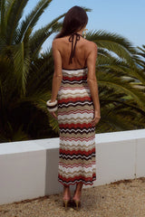 VERNANZA HALTER KNIT MAXI DRESS ORANGE MULTI
