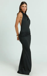 Lizzy Maxi Dress Backless Ruched Bodycon Dress in Black