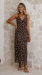 Cassara Maxi Dress Chocolate White Polka Dot