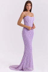 orchid lace corset maxi dress