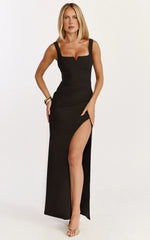 Thelma Maxi Dress Square Neck Bodycon Dress in Black