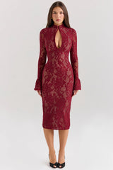 berry lace midi dress