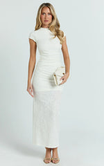 Kayrene Maxi Dress Short Sleeve Jacquard Dress in Cream