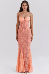 sorbet lace godet maxi dress
