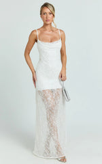 Alana Maxi Dress Lace Sequin Cowl Neck Dress in White