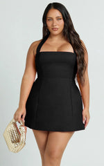 Dante Mini Dress Halter Neck Tie Tulip Skirt Dress in Black