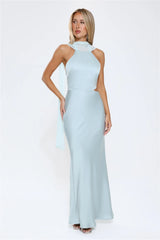 Luxe Obsession Halter Satin Maxi Dress Seafoam