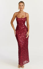 Blaze Maxi Dress Backless Sequin Dress in Wine