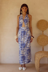 ELKA HALTER MIDI DRESS HAVANNA NAVY