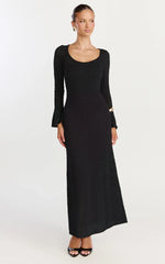Michelle Maxi Dress Scoop Neck Flute Sleeve Knit Maxi Dress in Black