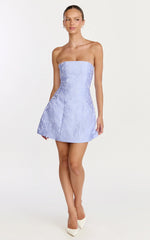 Rosalie Mini Dress Strapless Jacquard Floral Mini Dress in Blue