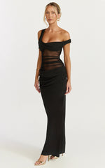 Elias Maxi Dress Twisted One Shoulder Cowl Dropped Waist Dress in Black