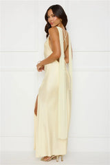 Love Decadence Satin Maxi Dress Yellow
