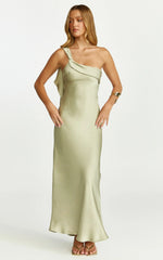Calix Midi Dress One Shoulder Slip Dress in Light Olive