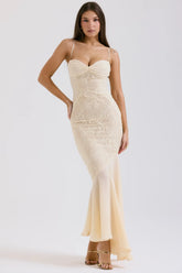 vanilla chiffon lace gown