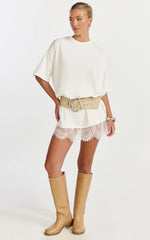 Rina Mini Dress Mini Lace Trim Dress in Off White
