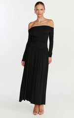 Antonia Midi Dress Off The Shoulder Long Sleeve Dress in Black