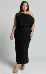 Jacqueline Midi Dress Linen One Shoulder Dress in Black