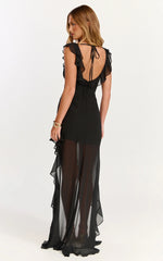 Theadore Maxi Dress One Shoulder Asymmetric Hem Dress in Black