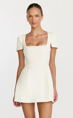 Zinnia Mini Dress Square Neck Tulip Dress in White