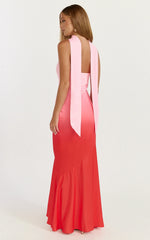 Lolly Maxi Dress Strapless Bias Column Dress with Scarf in Blush Ombre Print