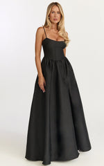 Louisa Maxi Dress Boned Bodice Lace Up Back Dress in Black