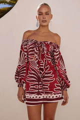 BRODIE OFF SHOULDER MINI DRESS BRODIE RED