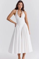 white cotton halter midi sundress
