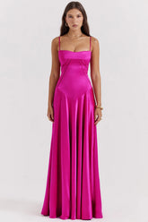 fuchsia lace up maxi dress