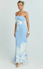 Amy Midi Dress Knit Strapless Column Dress in Intarsia Print