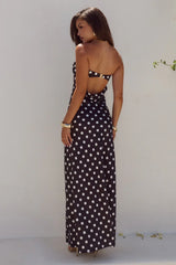 CELESTE STRAPLESS MAXI DRESS BLACK WHITE POLKA