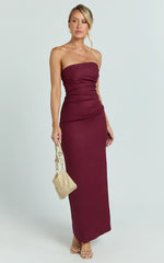 Jamie Maxi Dress Strapless Ruched Fitted Column Dress in Wine