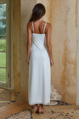 EMILY LACE TRIM CAMISOLE MIDI DRESS WHITE MUSK POLKA