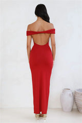 Soft Whispers Off Shoulder Maxi Dress Red