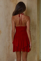 CLARA HALTER RUFFLE MINI DRESS CHERRY