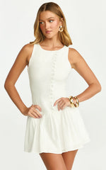 Cortez Mini Dress High Neck Button Down Dress in White