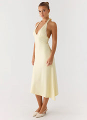 Illuminate Halter Midi Dress Butter Yellow