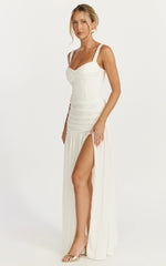 Freya Maxi Dress Twist Bust Detail Drop Waist Dress in White