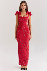 holly red velvet lace maxi dress
