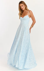 Rachel Maxi Dress Sweetheart Neckline Jacquard Front Split Dress in Ice Blue
