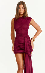 Baylee Mini Dress Gathered One Shoulder Bodycon Dress in Wine