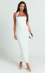 Salome Midi Dress Halter Neck Column Dress in White