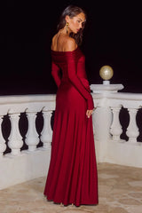 ABBIE OFF SHOULDER MAXI DRESS CHERRY